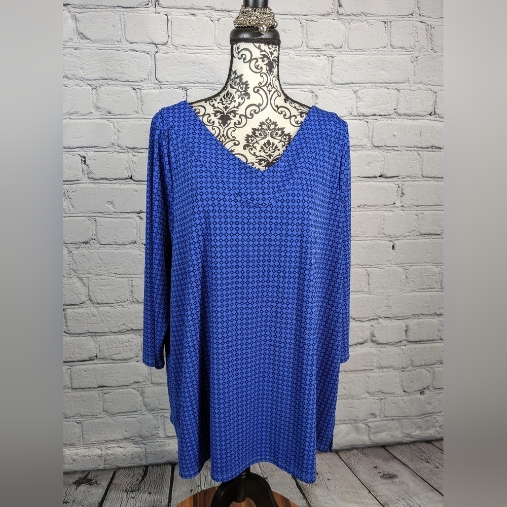 Talbots women's long sleeve stretch knit geo print plus size 2x popover top BBIN